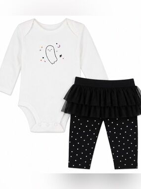 Carter's White Ghost & Star Bodysuit with Pink and Orange Accents